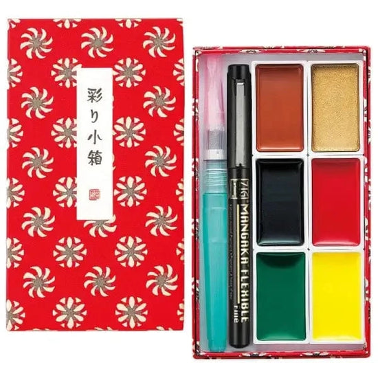 Kuretake Watercolour Set Kuretake - Gansai Tambi - Little Red Box  Watercolour Gift Set - 6 Colours