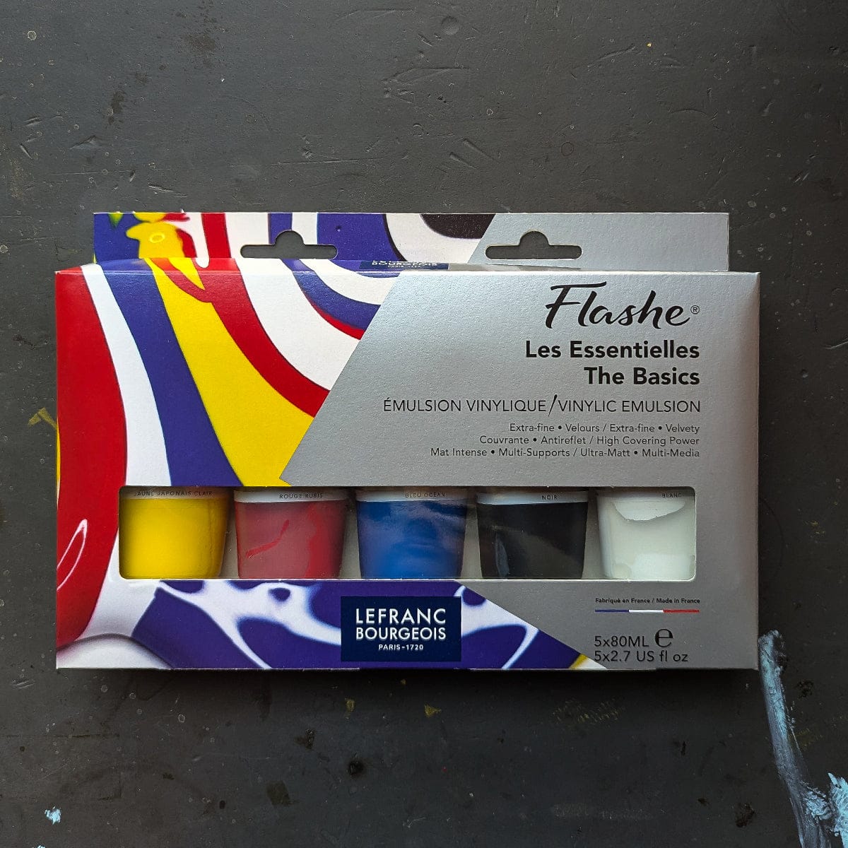 Lefranc Bourgeois Acrylic Paint Set Flashe - Vinyl Emulsion Paint - The Basics - Set of 5 x 80mL Tubes