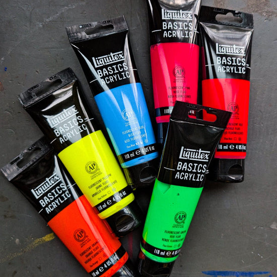 Liquitex Acrylic Paint Set Liquitex - Basics Acrylic Colours - Fluorescents - Set of 6 x 118mL Tubes