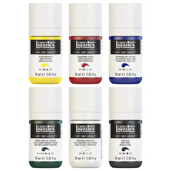 Liquitex Acrylic Paint Set Liquitex - Soft Body Acrylic Paint - Mixing Set - 6 Colours in 59mL Jars