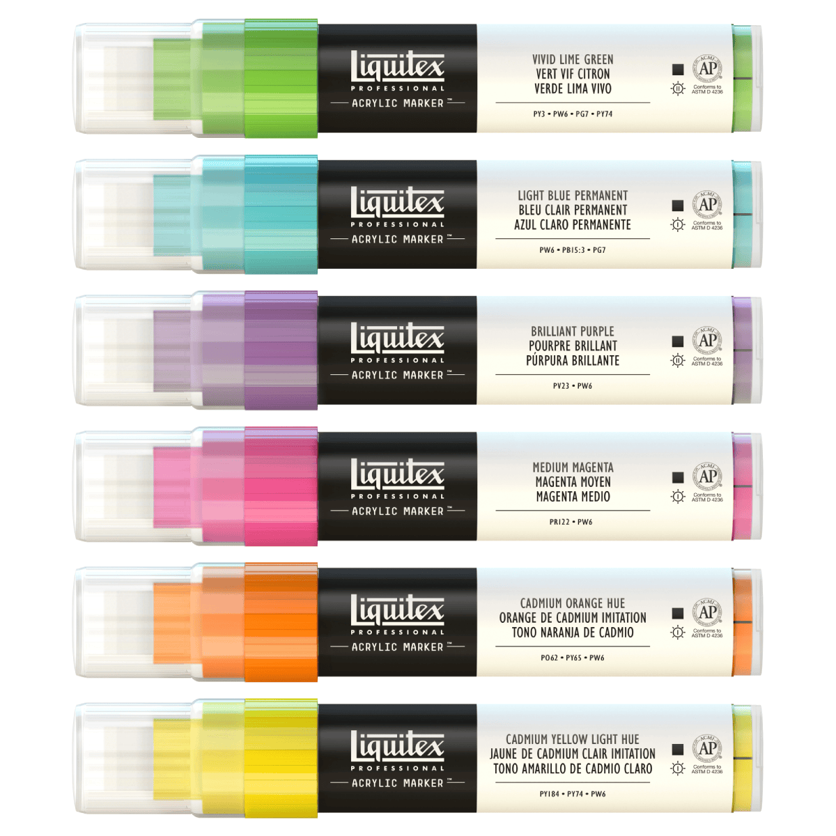 Liquitex Paint Marker Set Liquitex - Professional Acrylic Markers - 15mm Tip - Vibrants - Set of 6
