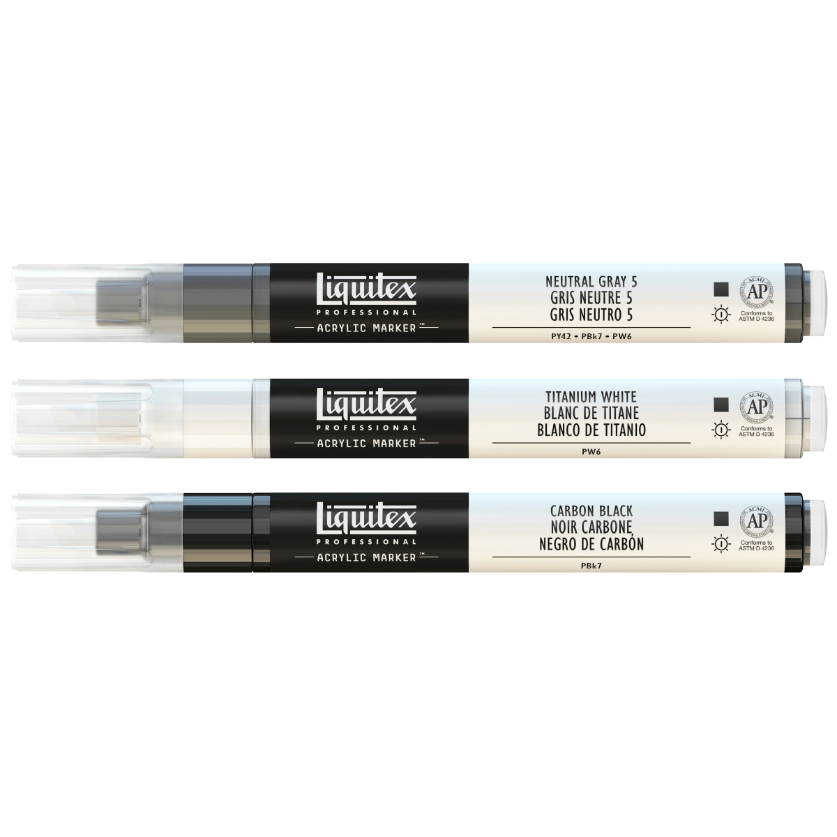 Liquitex Paint Marker Set Liquitex - Professional Acrylic Markers - 2mm Tip - Monochromes - Set of 3