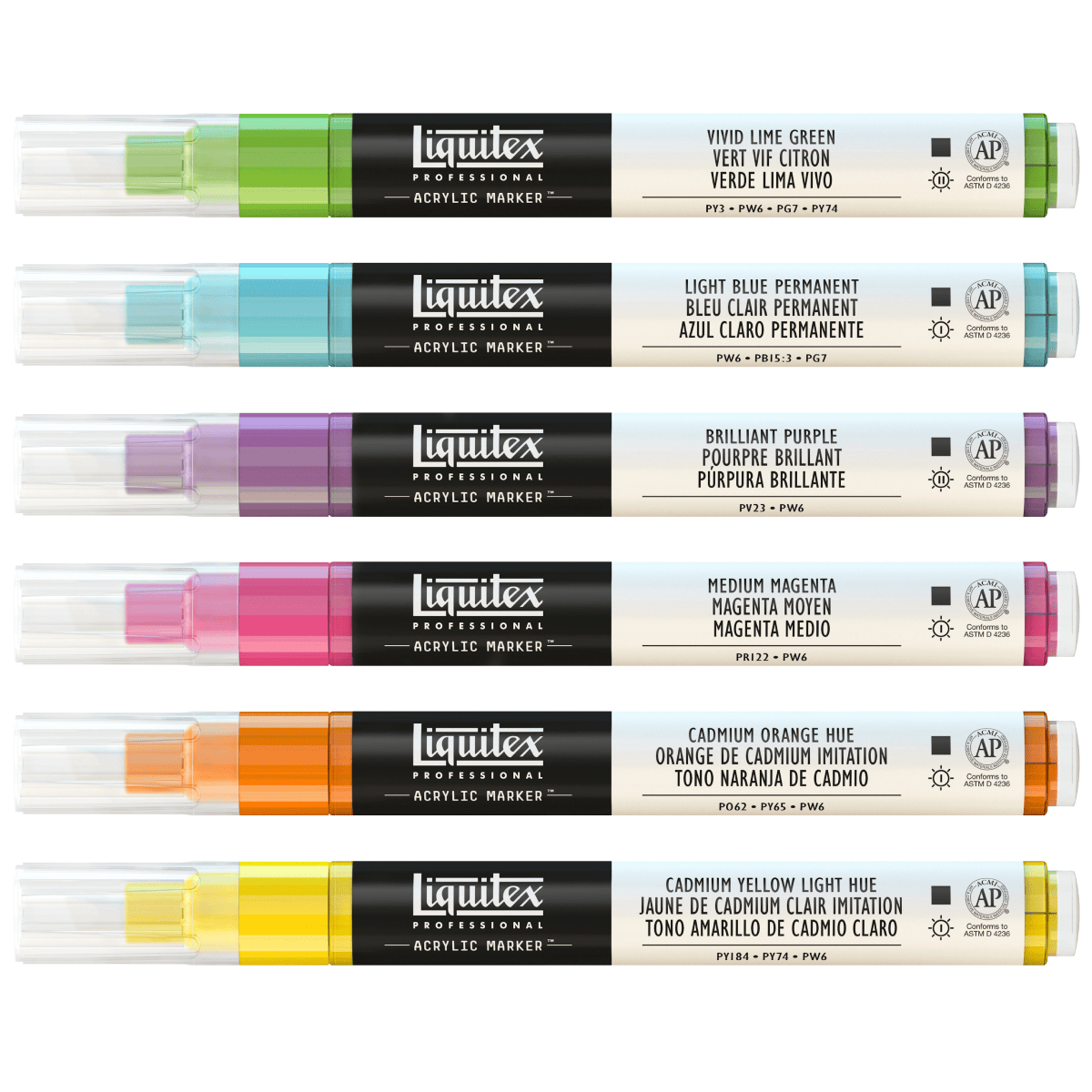 Liquitex Paint Marker Set Liquitex - Professional Acrylic Markers - 2mm Tip - Vibrants - Set of 6