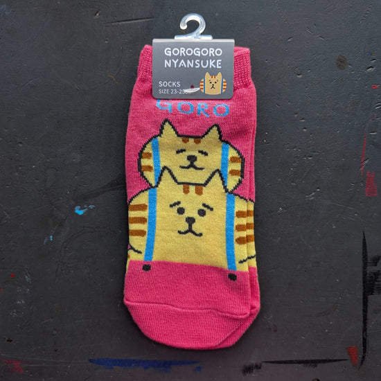 Mind Wave Novelty Gorogoro Nyansuke / Pink - Cat Stack Mind Wave - Ankle Socks