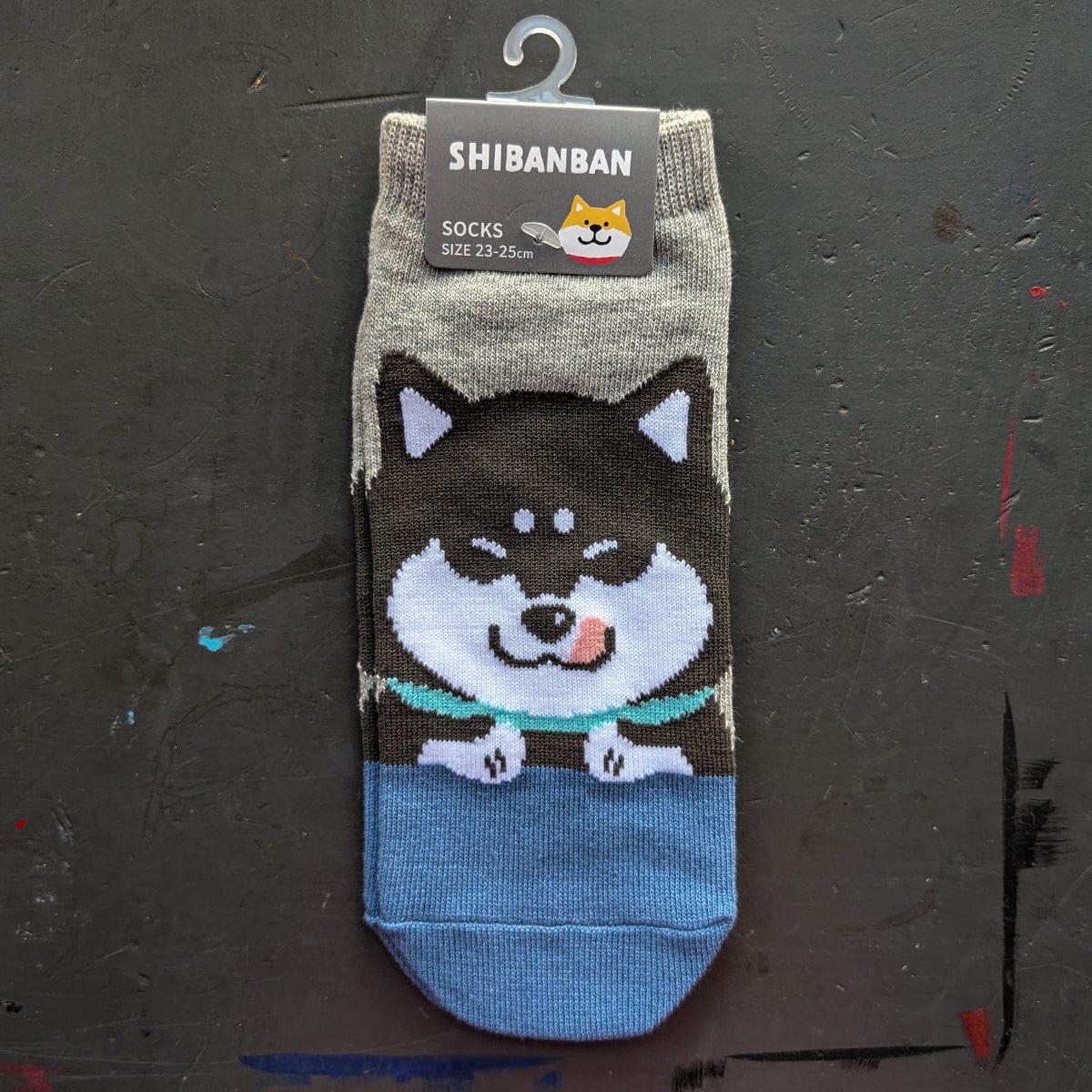 Mind Wave Novelty Shibanban / Grey - Black Shiba Mind Wave - Ankle Socks