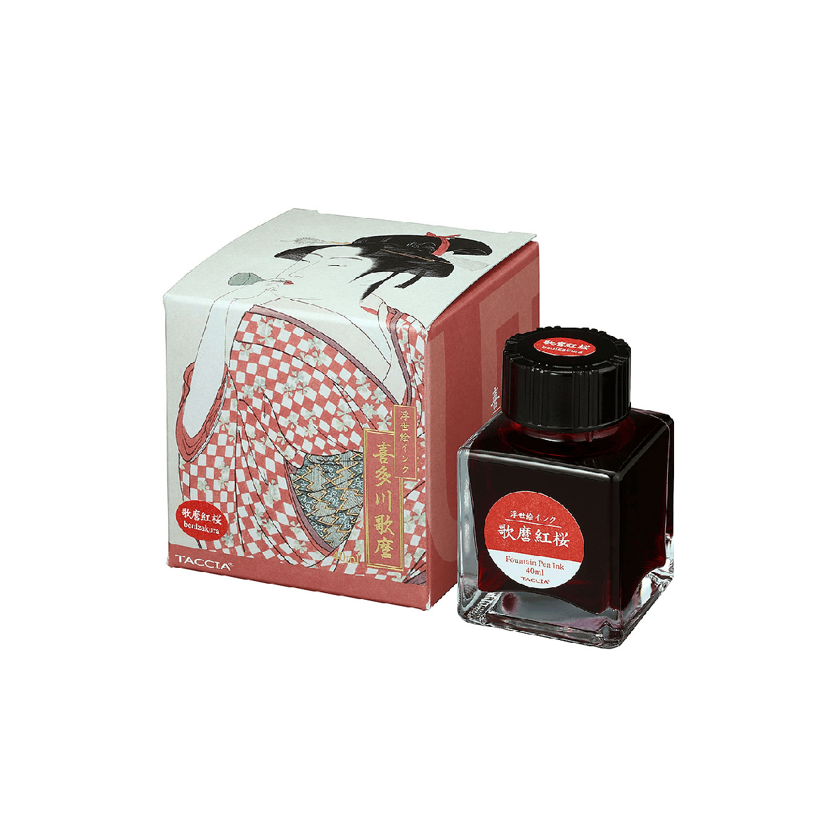 Nakabayashi Fountain Pen Ink Benizakura - Cherry Red Nakabayashi - Taccia - Ukiyo-e Fountain Pen Ink - 40mL Bottles - Utamaro Series