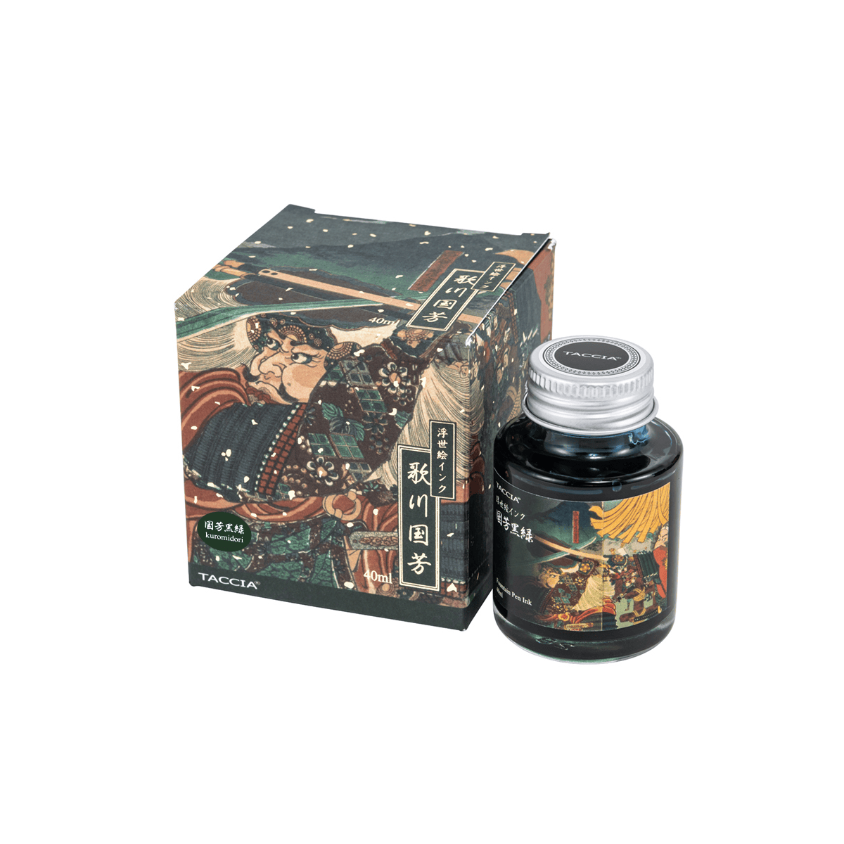 Nakabayashi Fountain Pen Ink Kuromidori - Black Green Nakabayashi - Taccia - Ukiyo-e Fountain Pen Ink - 40mL Bottles - Kuniyoshi Series