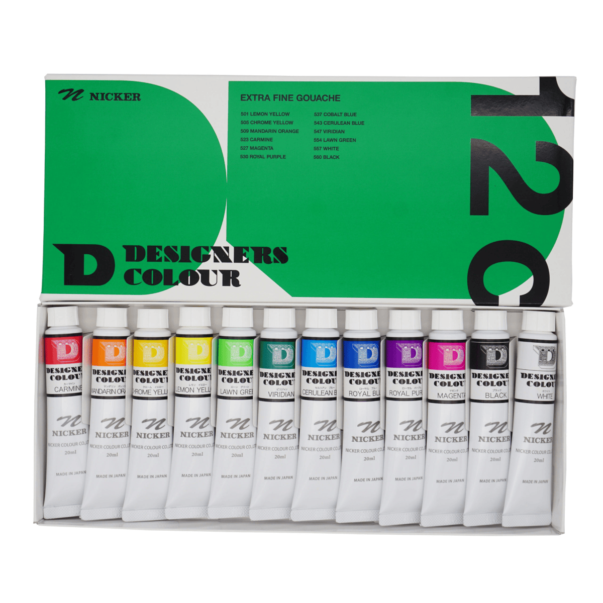 Nicker Colour Designer Gouache Set Nicker - Designers Colour Gouache - Set of 12 Colours - 20mL Tubes