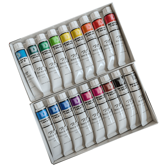 Nicker Colour Designer Gouache Set Nicker - Designers Colour Gouache - Set of 18 Colours - 20mL Tubes