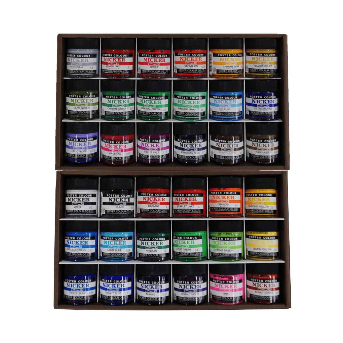 Nicker Colour Poster Paint Nicker - Poster Colours - Set of 36 Colours - 40mL Jars