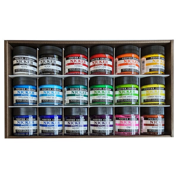 Nicker Colour Poster Paint Nicker - Poster Colours - Set of 36 Colours - 40mL Jars