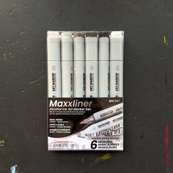 Pacific Arc Alcohol-Based Marker Set Maxxliner - Alcohol Ink Art Markers - Set of 6 - Cool Grey