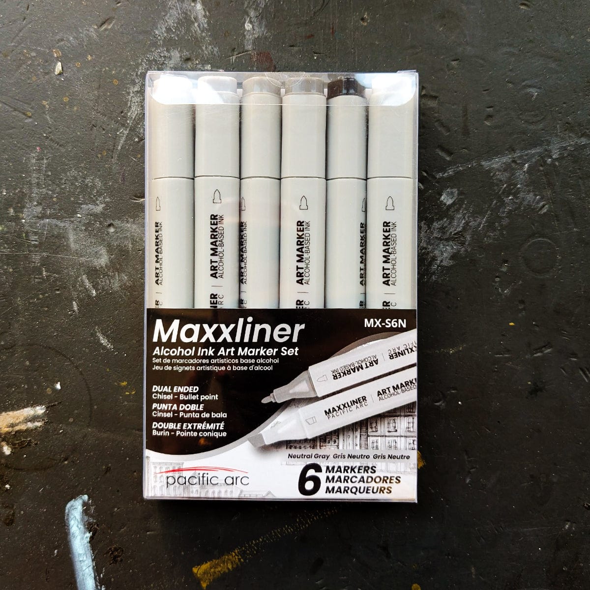 Pacific Arc Alcohol-Based Marker Set Maxxliner - Alcohol Ink Art Markers - Set of 6 - Neutral Grey