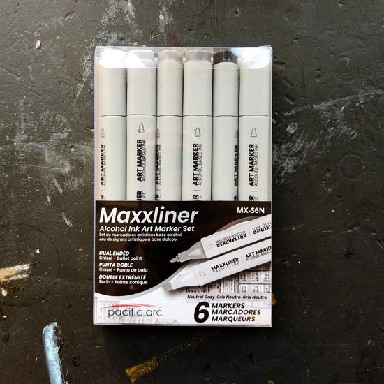 Pacific Arc Alcohol-Based Marker Set Maxxliner - Alcohol Ink Art Markers - Set of 6 - Neutral Grey