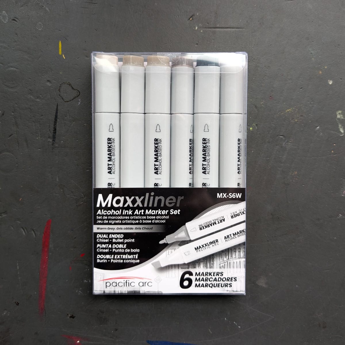 Pacific Arc Alcohol-Based Marker Set Maxxliner - Alcohol Ink Art Markers - Set of 6 - Warm Grey
