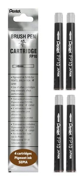 Pentel Ink Cartridge Pentel - Pocket Brush Pen - Pack of 4 Refills - Sepia Ink - Item #FP10-SPO