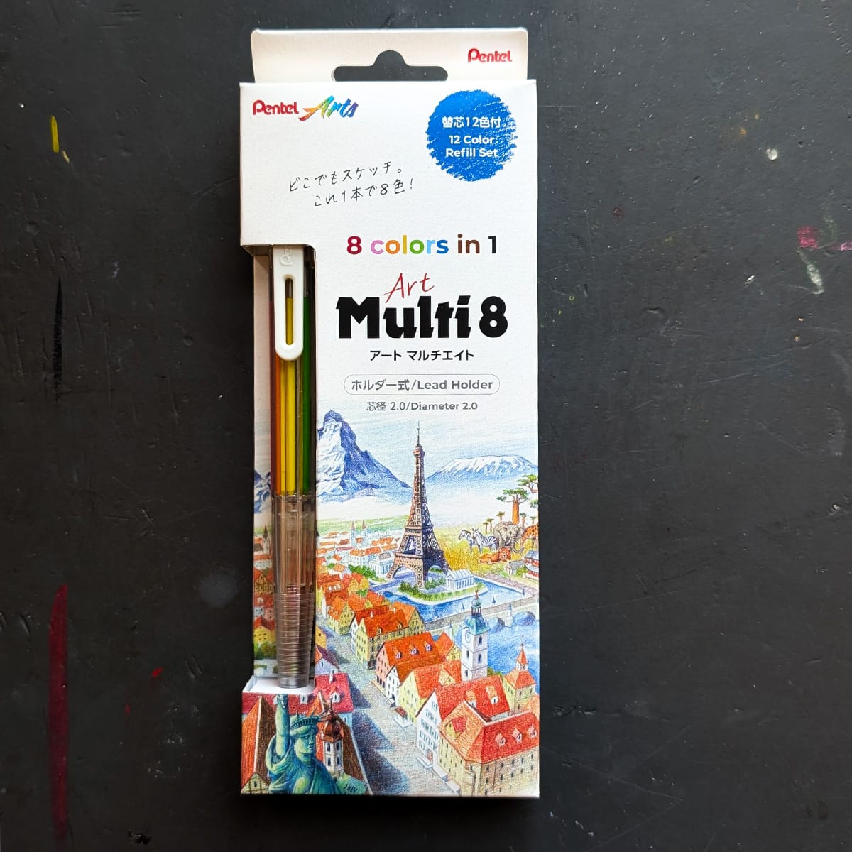 Pentel Mechanical Pencil Pentel - Art Multi 8 - 8 Colour Lead Holder & 12 Colour Refills
