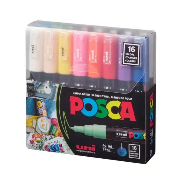 Posca Paint Marker Set Uni - Posca - Paint Marker Set - 16 Pieces - Basic Colours - Extra-Fine Tapered Point - PC-1M