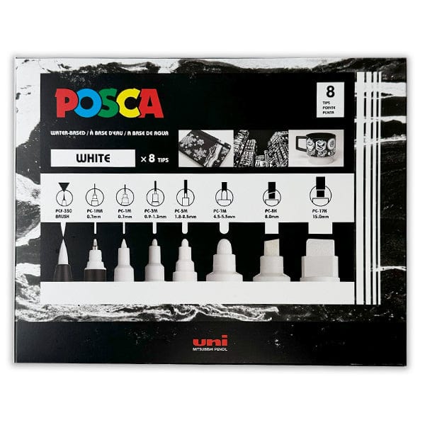 Uni Posca Paint Marker Set 8 Piece All White Gwartzman's Gwartzman's Art Supplies