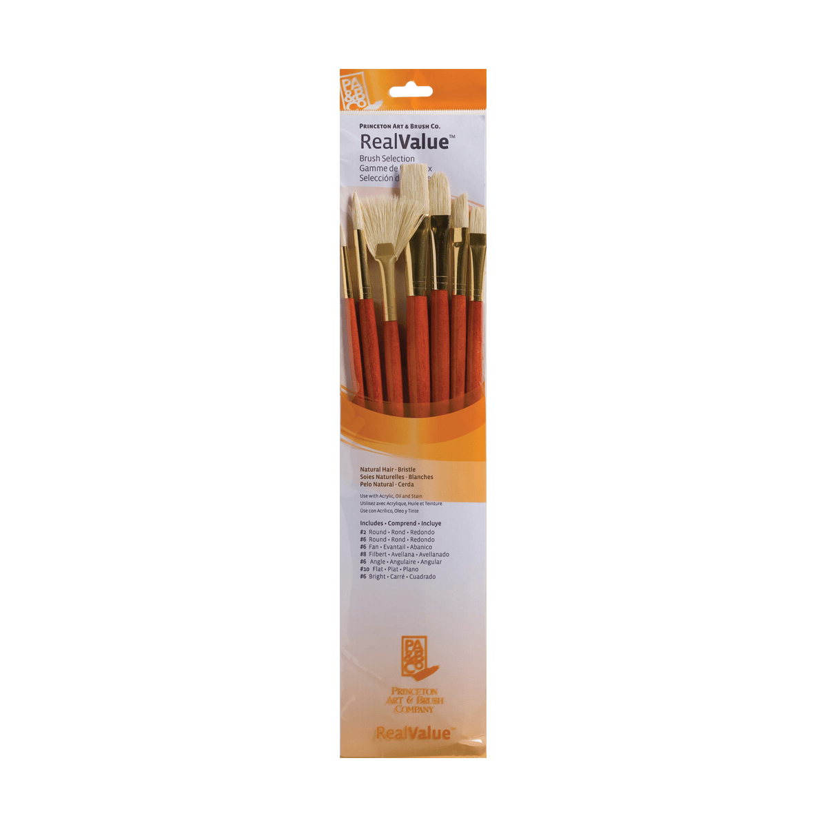 Princeton Artist Brush Co. Natural Hair Brush Set Princeton - Real Value - Long Handle Bristle Brushes - Set #9154 - 7 Pack