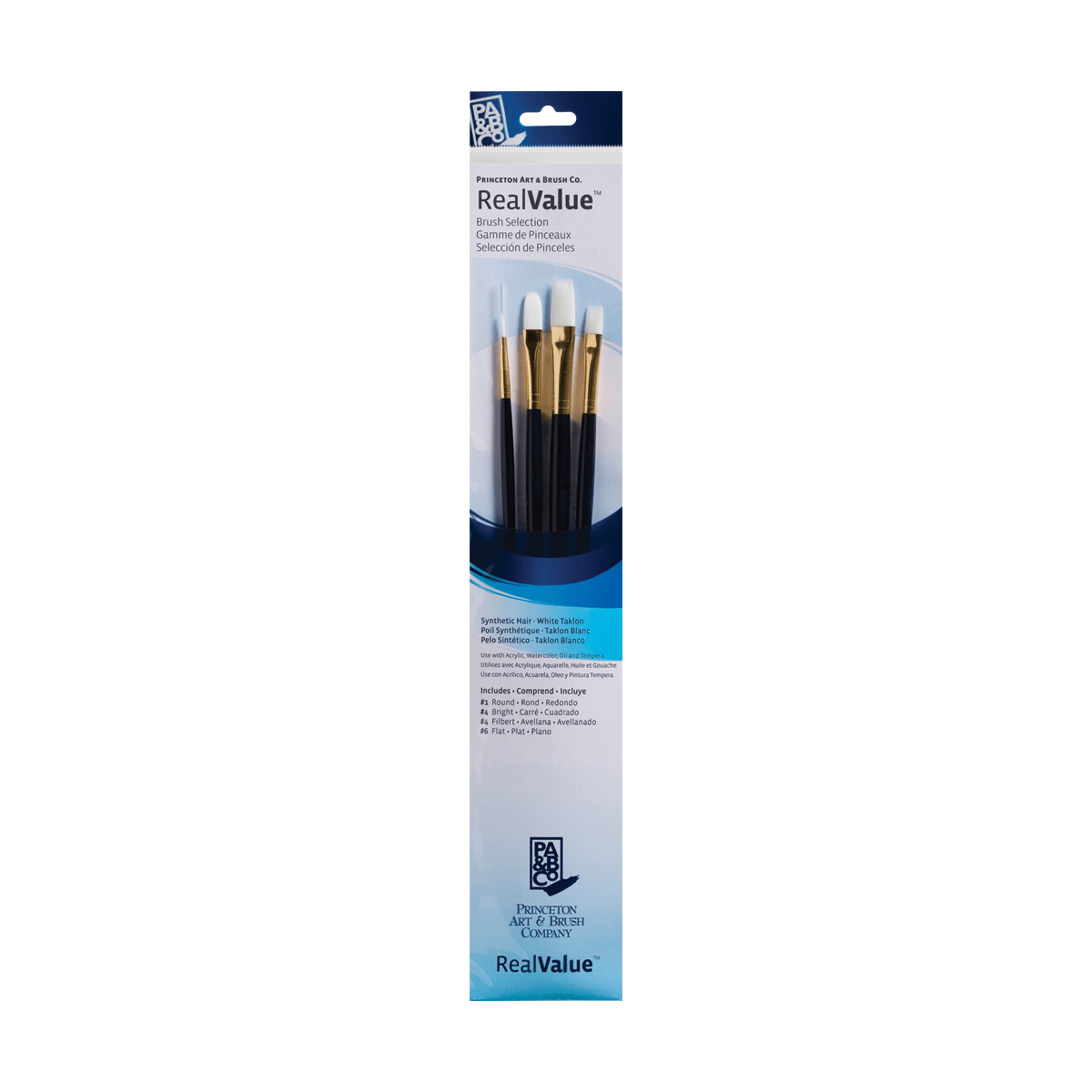Princeton Artist Brush Co. Synthetic Brush Set Princeton - Real Value - Long Handle White Taklon Brushes - Set #9130 - 4 Pack