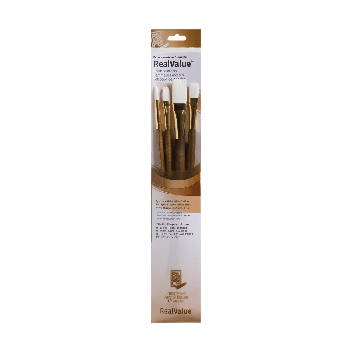 Princeton Artist Brush Co. Synthetic Brush Set Princeton - Real Value - Long Handle White Taklon Brushes - Set #9147 - 4 Pack
