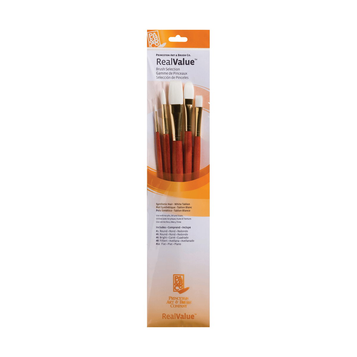 Princeton Artist Brush Co. Synthetic Brush Set Princeton - Real Value - Long Handle White Taklon Brushes - Set #9155 - 5 Pack