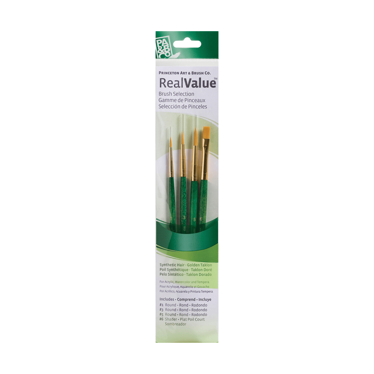 Princeton Artist Brush Co. Synthetic Brush Set Princeton - Real Value - Short Handle Gold Taklon Brushes - Set #9115 - 4 Pack