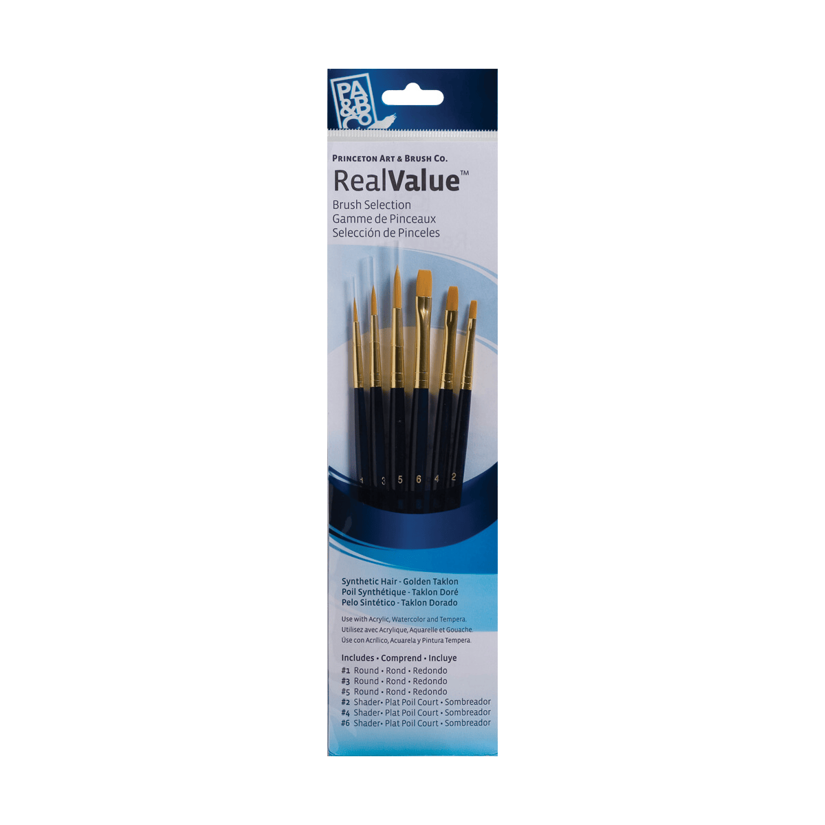 Princeton Artist Brush Co. Synthetic Brush Set Princeton - Real Value - Short Handle Gold Taklon Brushes - Set #9137 - 6 Pack