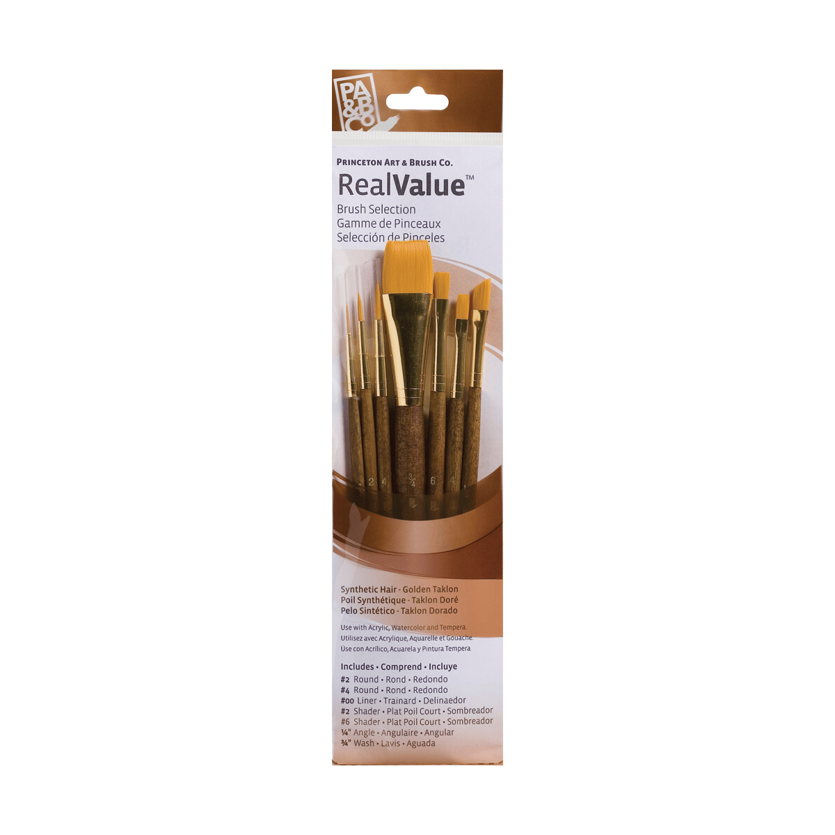 Princeton Artist Brush Co. Synthetic Brush Set Princeton - Real Value - Short Handle Gold Taklon Brushes -  Set #9143 - 7 Pack