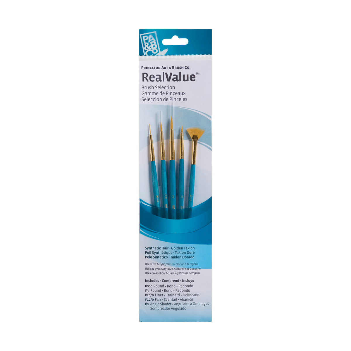 Princeton Artist Brush Co. Synthetic Brush Set Princeton - Real Value - Short Handle Gold Taklon Brushes - Set #9170 - 5 Pack