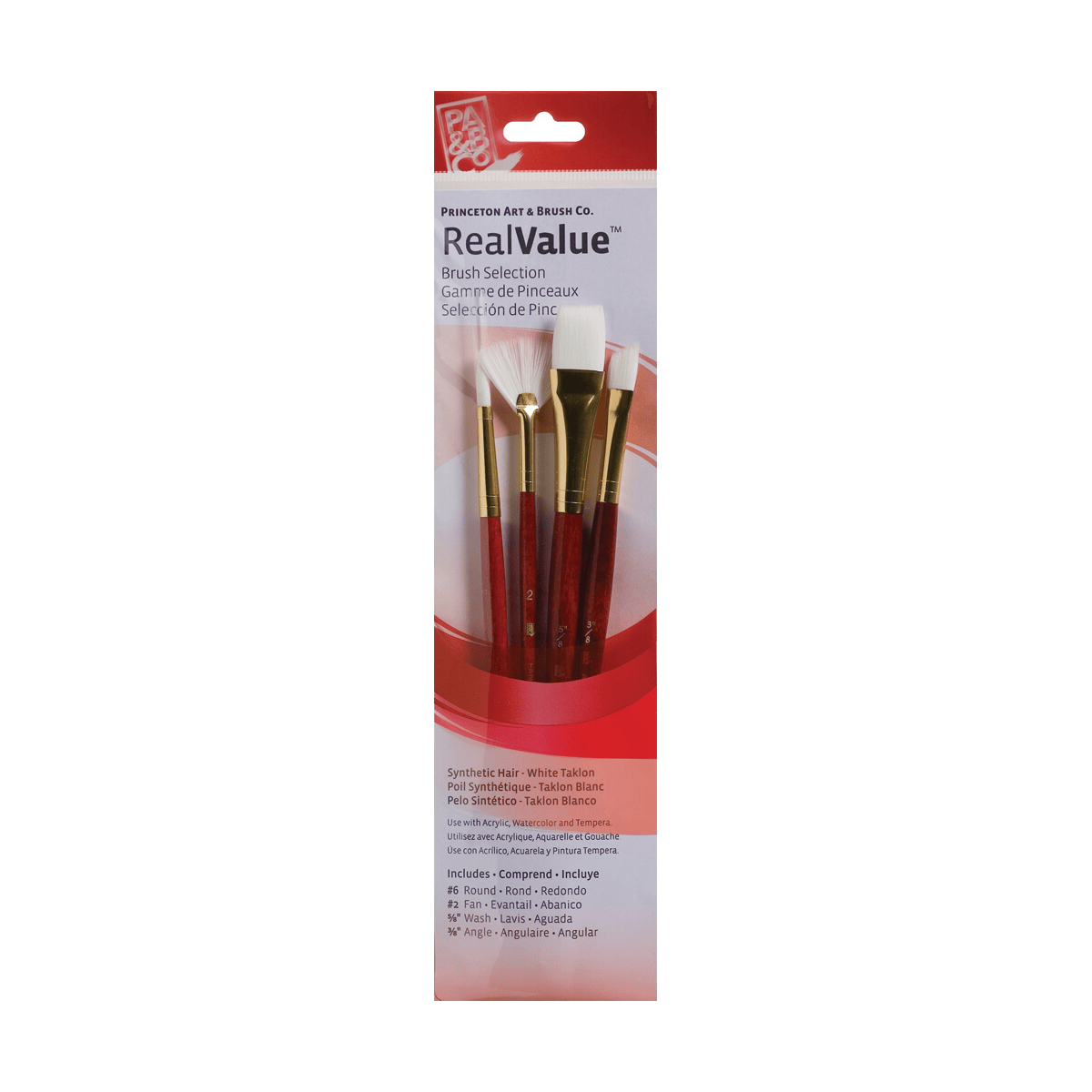 Princeton Artist Brush Co. Synthetic Brush Set Princeton - Real Value - Short Handle White Taklon Brushes - Set #9120 - 4 Pack