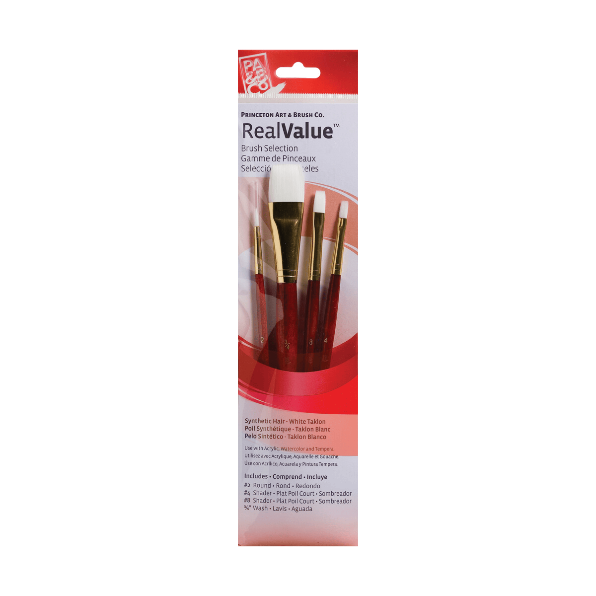 Princeton Artist Brush Co. Synthetic Brush Set Princeton - Real Value - Short Handle White Taklon Brushes - Set #9125 - 4 Pack