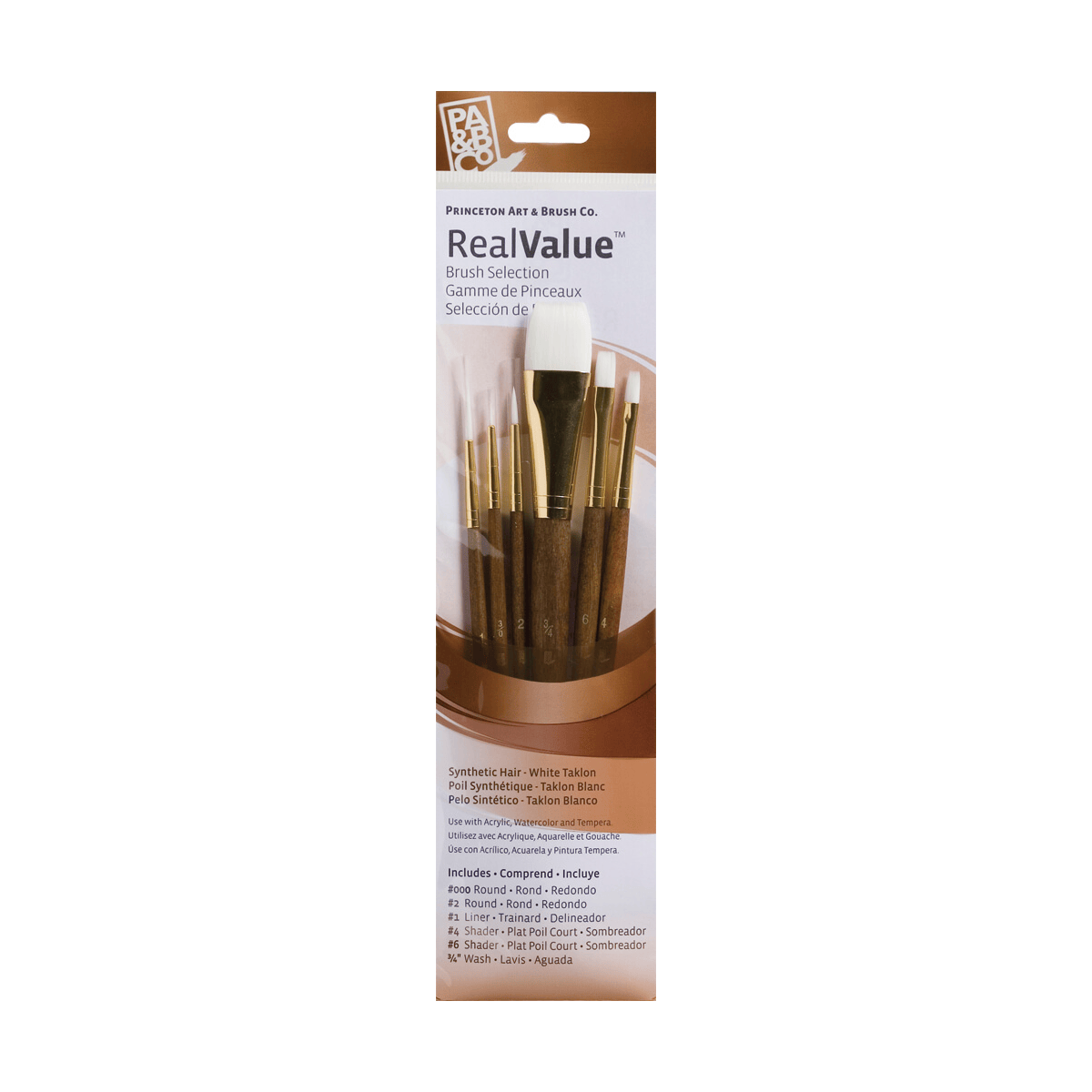 Princeton Artist Brush Co. Synthetic Brush Set Princeton - Real Value - Short Handle White Taklon Brushes - Set #9140 - 6 Pack
