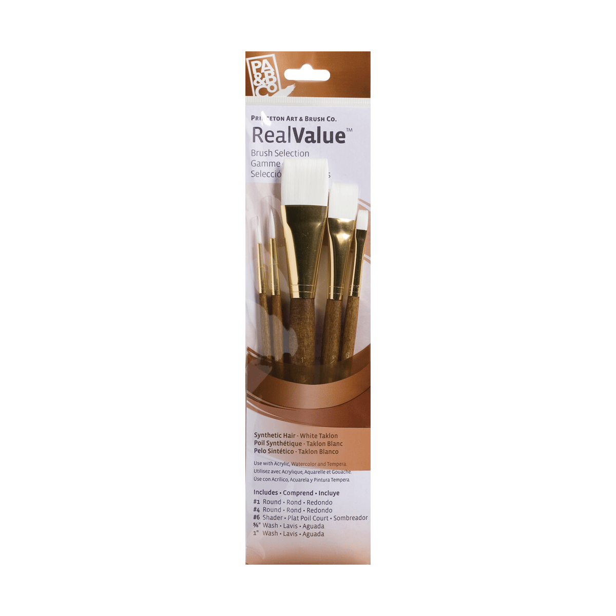 Princeton Artist Brush Co. Synthetic Brush Set Princeton - Real Value - Short Handle White Taklon Brushes - Set #9144 - 5 Pack