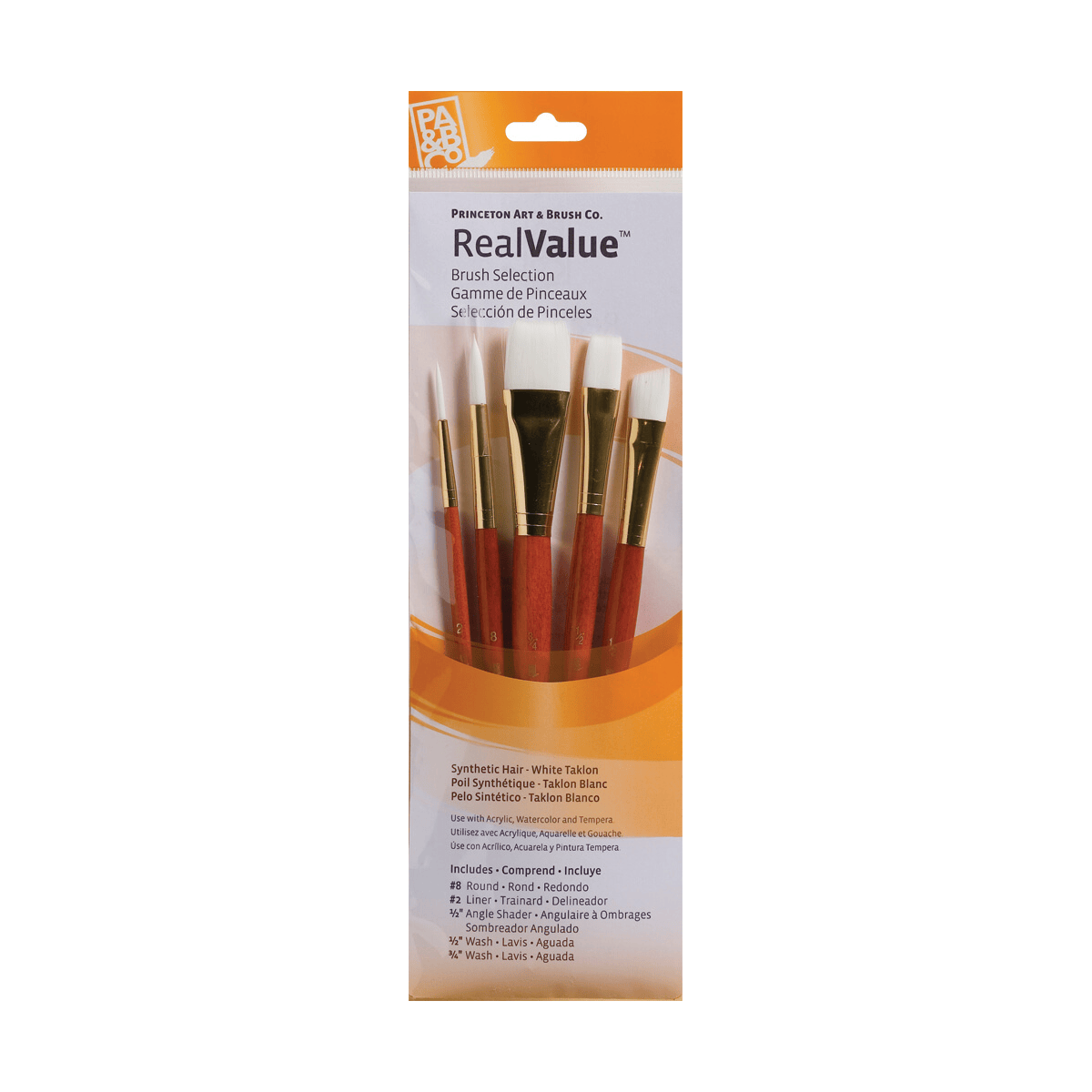 Princeton Artist Brush Co. Synthetic Brush Set Princeton - Real Value - Short Handle White Taklon Brushes - Set #9151 - 5 Pack