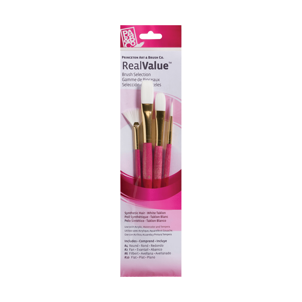Princeton Artist Brush Co. Synthetic Brush Set Princeton - Real Value - Short Handle White Taklon Brushes - Set #9182 - 4 Pack