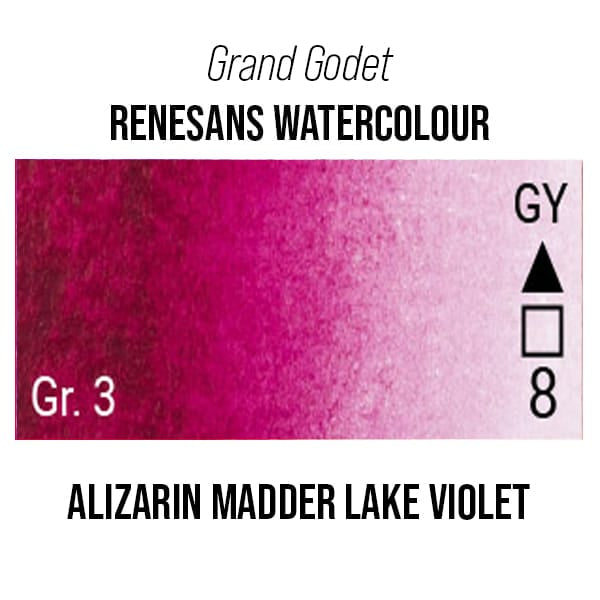 Renesans Watercolour Pan Alizarin Madder Lake Violet - 16 Renesans - Grand Godet - Extra-Fine Artists' Watercolours - 7mL Pans - Series 3
