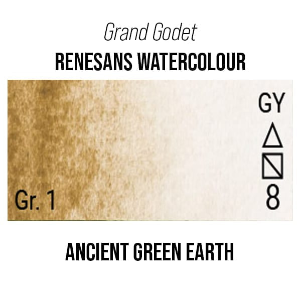 Renesans Watercolour Pan Antique Green Earth - 34 Renesans - Grand Godet - Extra-Fine Artists' Watercolour - 7mL Pans - Series 1