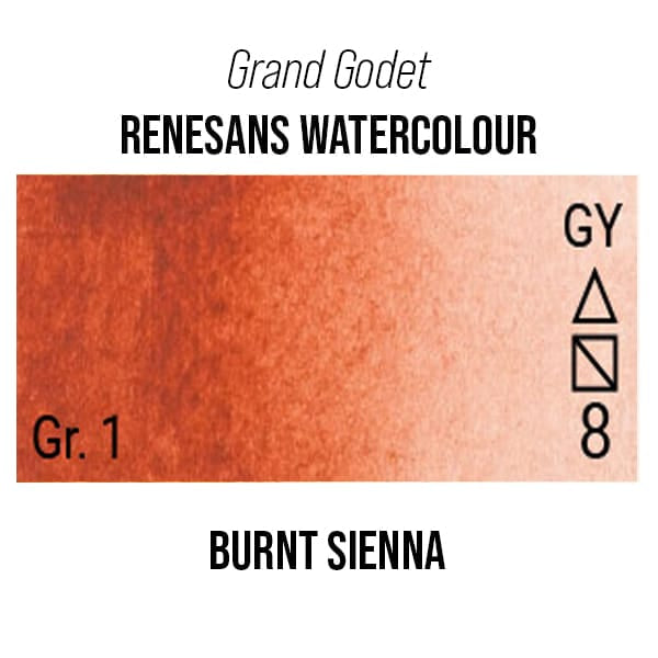 Renesans Watercolour Pan Burnt Sienna - 38 Renesans - Grand Godet - Extra-Fine Artists' Watercolour - 7mL Pans - Series 1