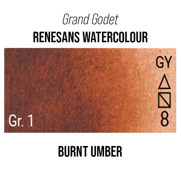 Renesans Watercolour Pan Burnt Umber - 42 Renesans - Grand Godet - Extra-Fine Artists' Watercolour - 7mL Pans - Series 1