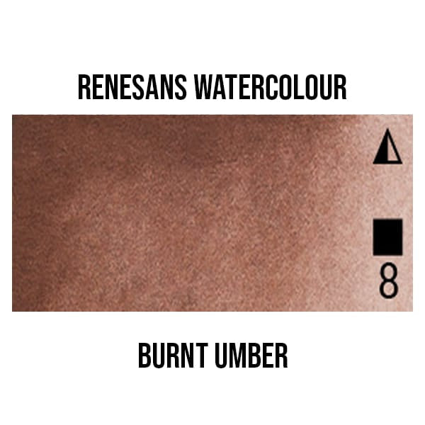 Renesans Watercolour Pan Burnt Umber - 50 Renesans - Extra-Fine Artists' Watercolours - Half Pans - Series 1
