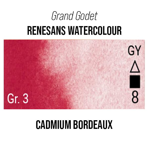 Renesans Watercolour Pan Cadmium Bordeaux - 8 Renesans - Grand Godet - Extra-Fine Artists' Watercolours - 7mL Pans - Series 3