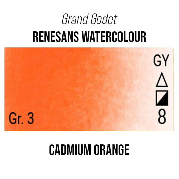 Renesans Watercolour Pan Cadmium Orange - 5 Renesans - Grand Godet - Extra-Fine Artists' Watercolours - 7mL Pans - Series 3