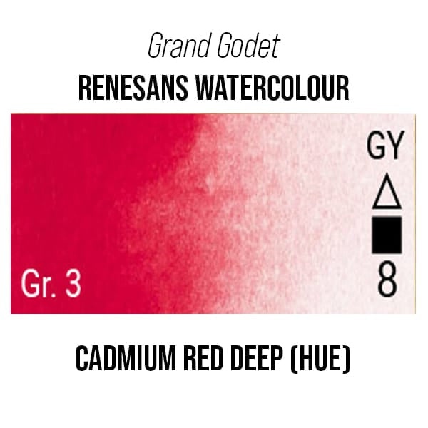 Renesans Watercolour Pan Cadmium Red Deep - 7 Renesans - Grand Godet - Extra-Fine Artists' Watercolours - 7mL Pans - Series 3