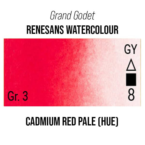 Renesans Watercolour Pan Cadmium Red Pale - 6 Renesans - Grand Godet - Extra-Fine Artists' Watercolours - 7mL Pans - Series 3