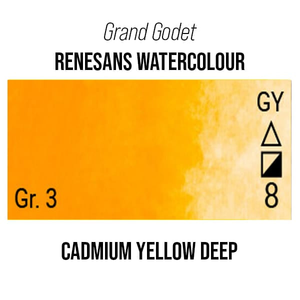 Renesans Watercolour Pan Cadmium Yellow Deep - 4 Renesans - Grand Godet - Extra-Fine Artists' Watercolours - 7mL Pans - Series 3