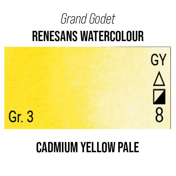 Renesans Watercolour Pan Cadmium Yellow Pale - 2 Renesans - Grand Godet - Extra-Fine Artists' Watercolours - 7mL Pans - Series 3