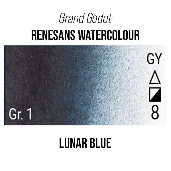 Renesans Watercolour Pan Lunar Blue - 25 Renesans - Grand Godet - Extra-Fine Artists' Watercolour - 7mL Pans - Series 1