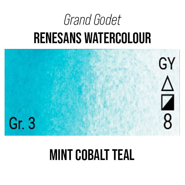 Renesans Watercolour Pan Mint Cobalt (Teal) - 26 Renesans - Grand Godet - Extra-Fine Artists' Watercolours - 7mL Pans - Series 3